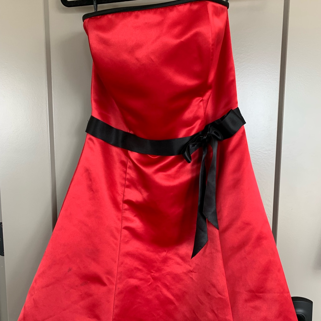 Vintage Jessica Mcclintock, Red Strapless Satin Cocktail Dress
